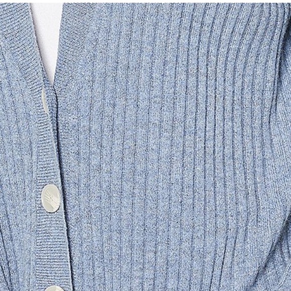 Soft by Naadam 100% Cashmere Ribbed Cardigan Cable Sleeve - Heather Denim READ - Picture 2 of 9